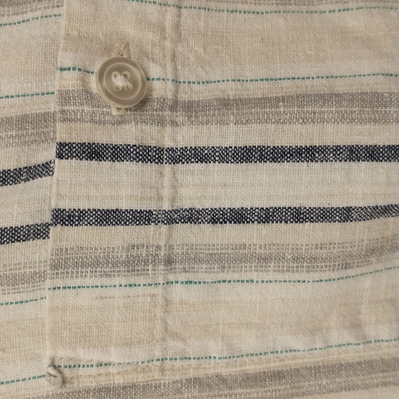 Natural Fiber USA Made XL Shirt Linen Cotton Band Collar Button Front Striped - Picture 2 of 8